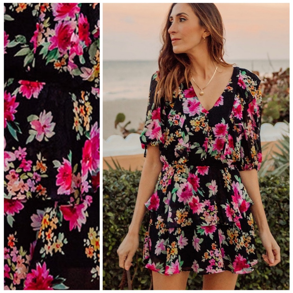YUMI KIM S NEW Hailey Dress in Paradise Villa Floral • Black Tropical Mini
